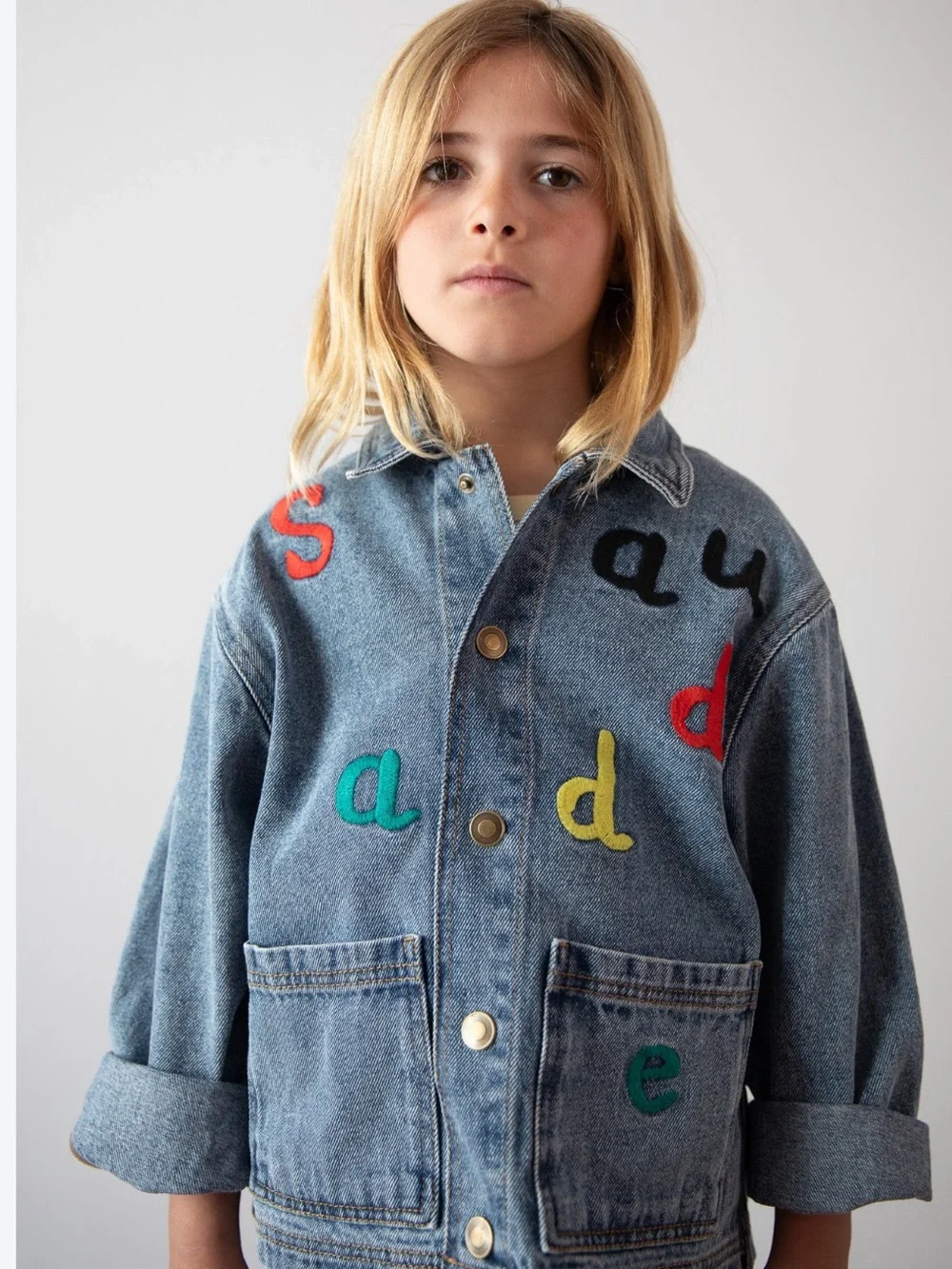 Gymboree Vintage Blue Denim Jacket with Colorful Patch & Button Details